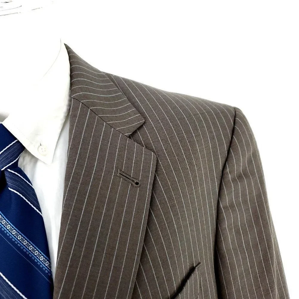 Hart‎ Schaffner Marx Gold Trumpeter Wool 2 Button Suit Jacket 42L Brown Striped
